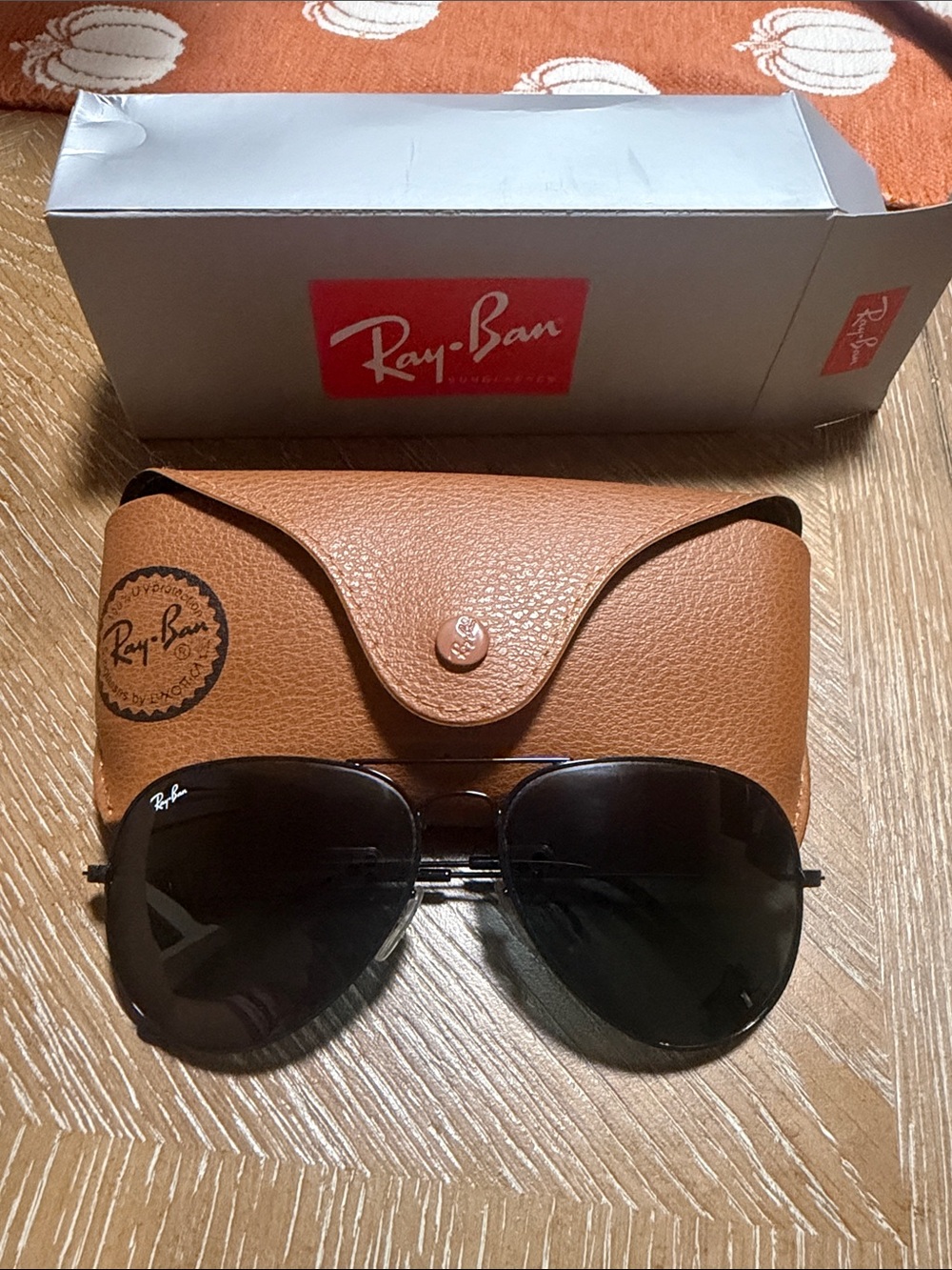 Ray-Ban Aviator Sunglasses - Black Frame and Lenses, with Brown Case